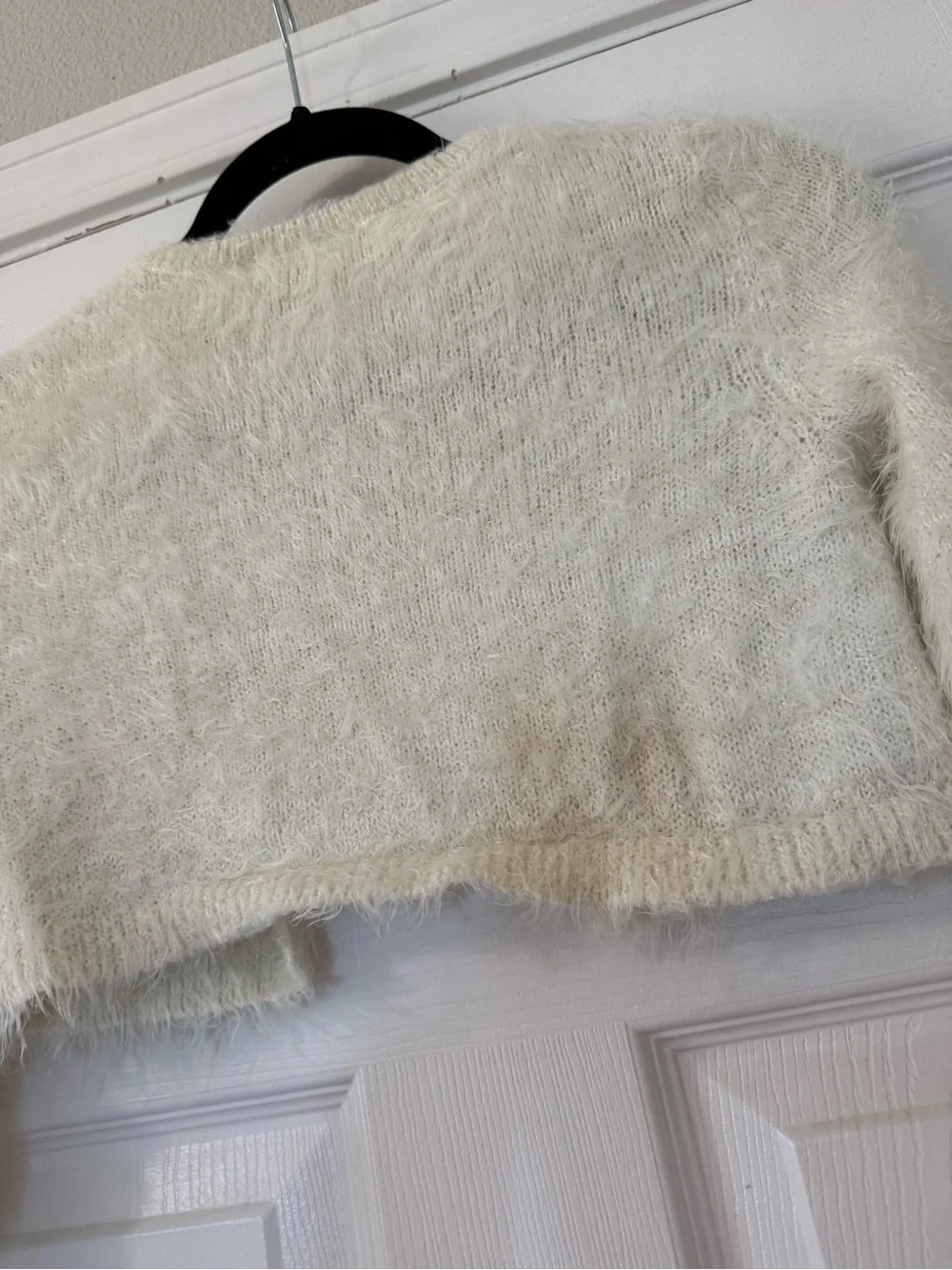 The Children's Place Cream Fuzzy Cropped Bolero Cardigan-Large 10/12